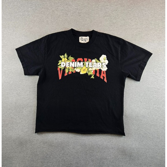 Denim Tears The Virginia 1619 Shirt Mens Medium Black Floral Made‎ In USA Tee - Picture 1 of 9